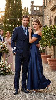 Men’s Dark Navy Blue Double Breasted 6 Button Suit, Classic Formal Wedding Business Suit