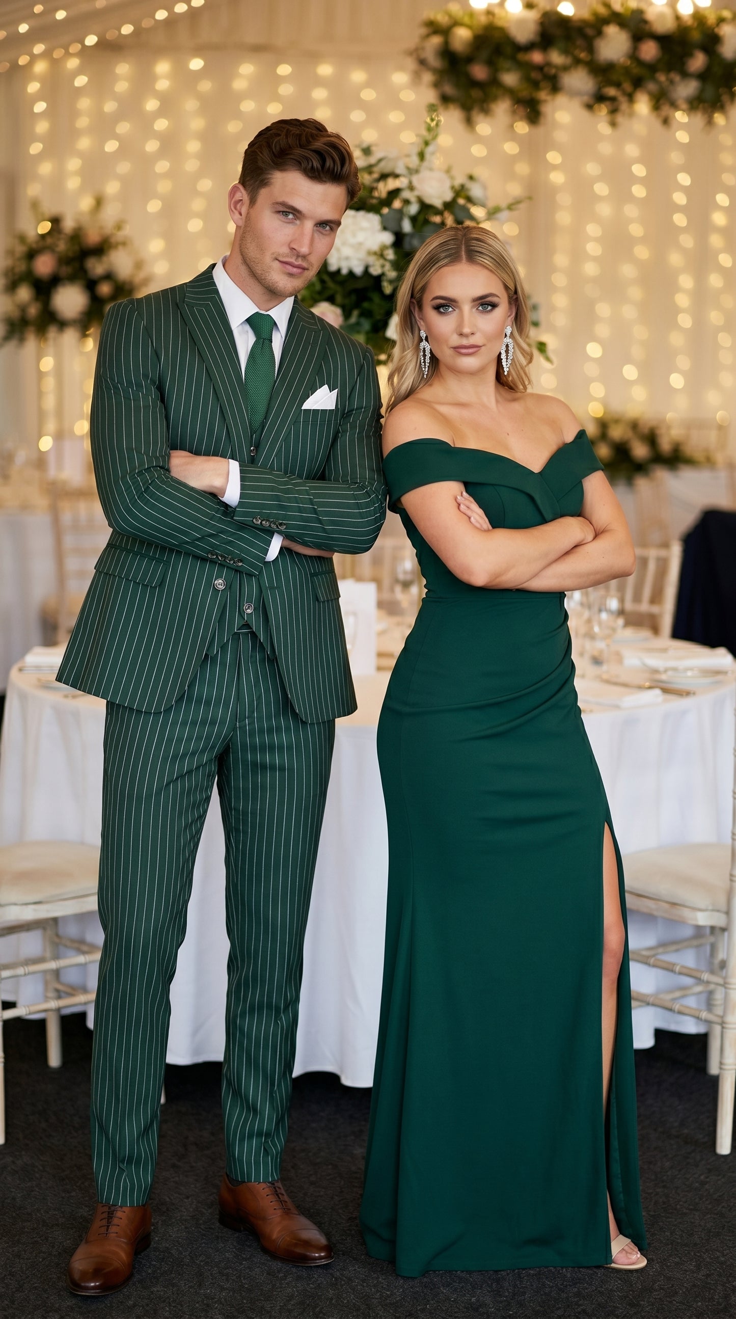 Men’s Hunter Green Great Gatsby Pinstripe 3 Piece Suit, 1920s Gangster Outfit