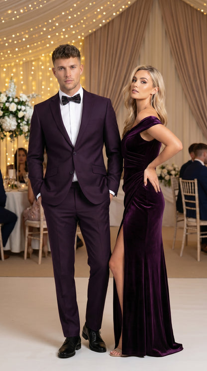 Men’s Plum Eggplant Dark Purple 2 Piece Suit, Formal Wedding Prom Dress Suit