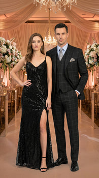 Men’s Black Windowpane Plaid 3 Piece Suit, 1920s Inspired Formal Dress Suit