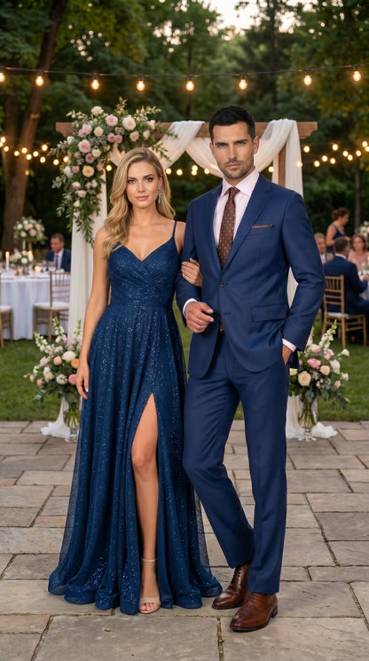 Men’s Ink Blue 2 Button Suit, Cobalt Midnight Blue Wedding and Business Dress Suit