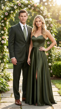 Men’s Dark Olive Green Suit, Classic Formal Dress Suit Clearance Sale