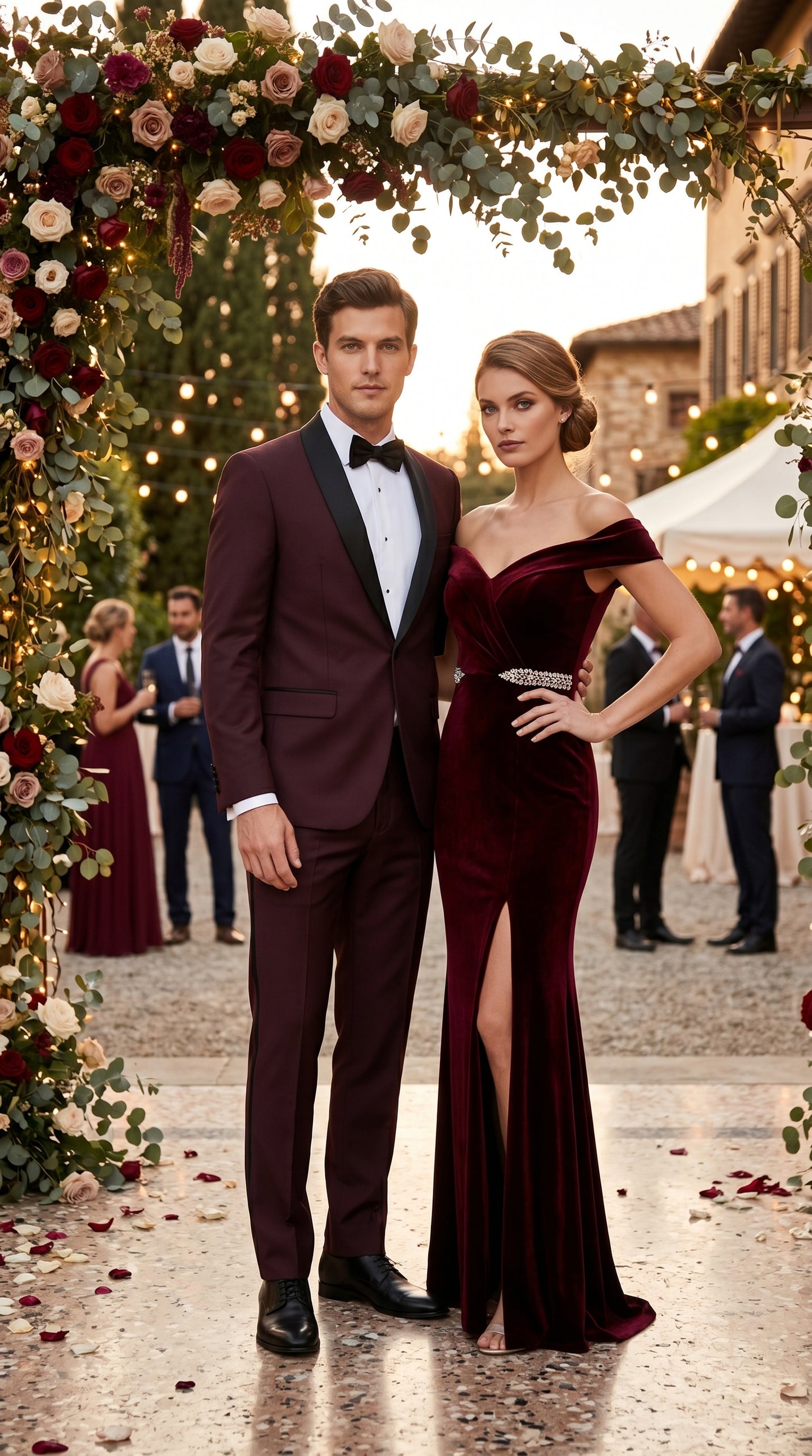 Men’s Maroon Slim Fit Tuxedo with Black Satin Lapel, Burgundy Wine Formal Prom Suit