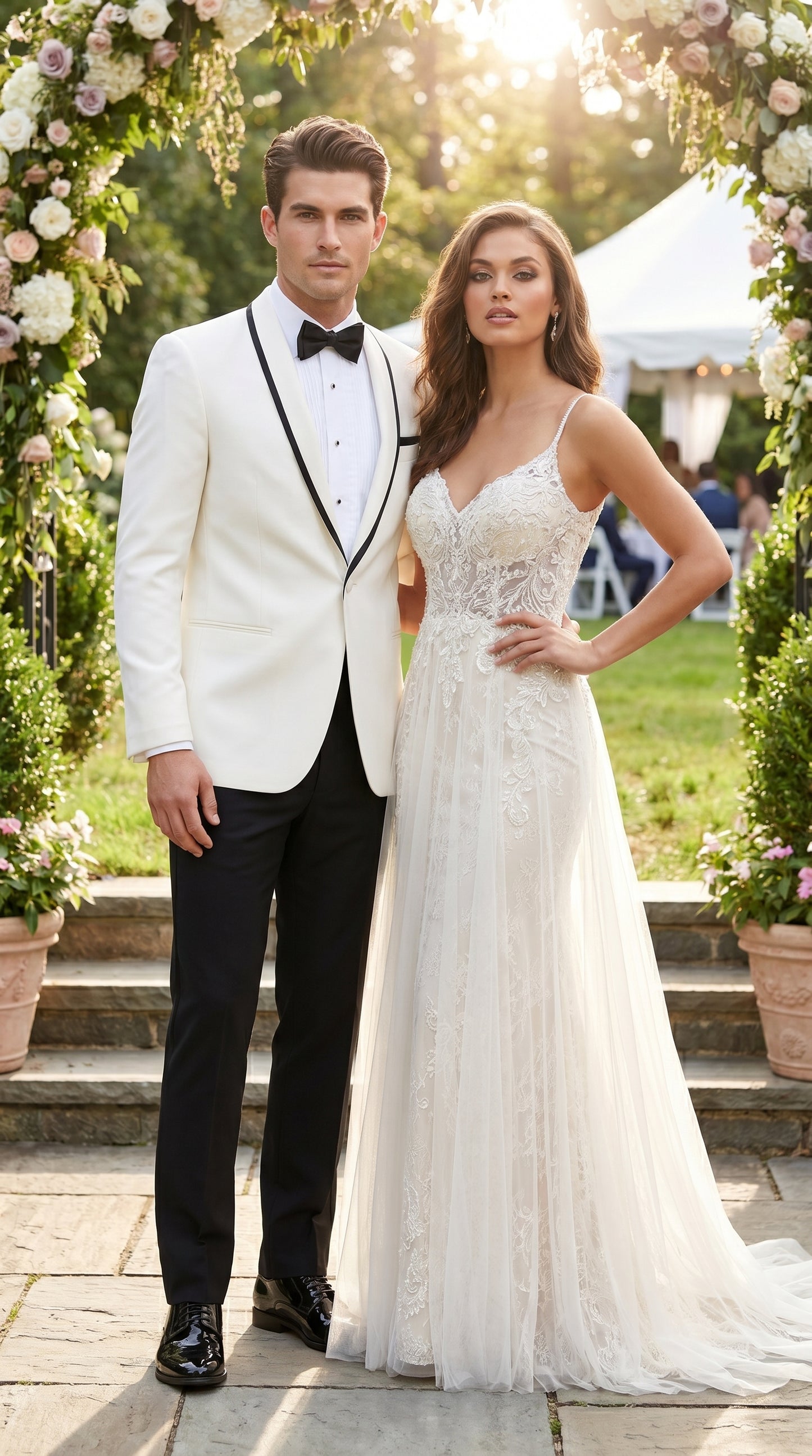 Men’s One Button Ivory Tuxedo Suit with Black Trim, Formal Wedding Prom Dinner Jacket