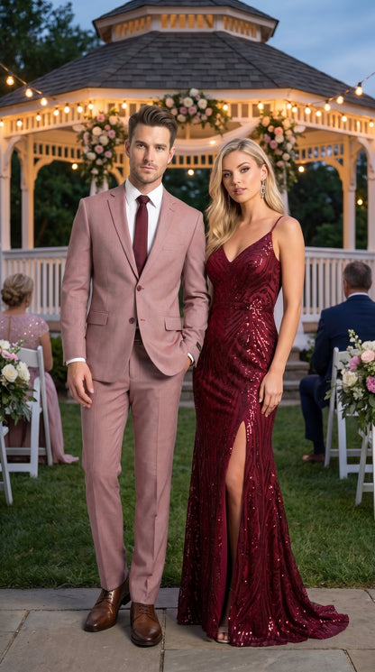 Men’s Mauve Salmon 2 Piece Suit, Formal Wedding Prom Dress Suit
