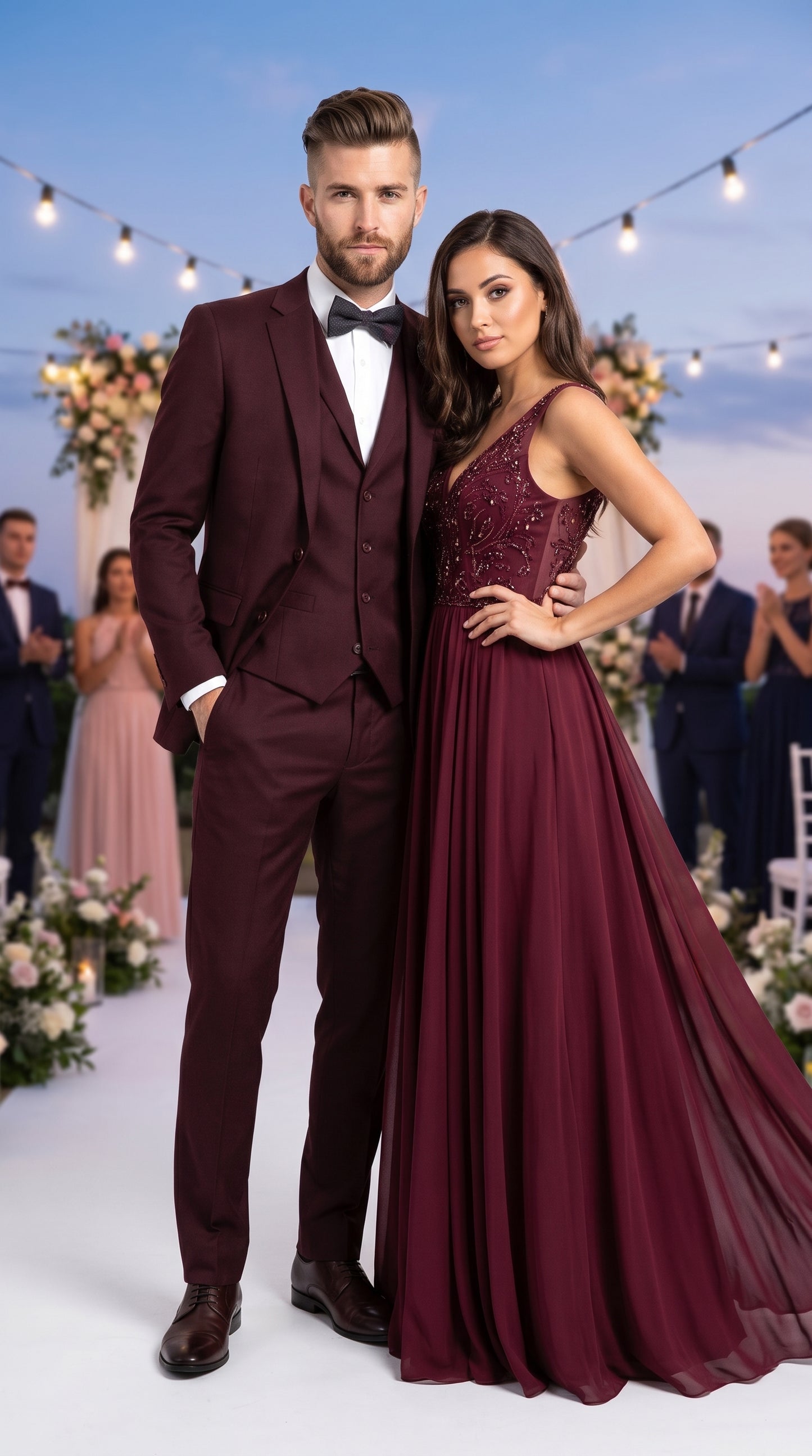 Men’s Burgundy Regular Fit Suit with Vest, Formal Wedding Prom Dress Suit Modern Fit