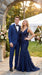 Men’s Indigo Blue Sapphire Cobalt Blue 1 Button Vested Tuxedo with Black Satin Peak Lapel