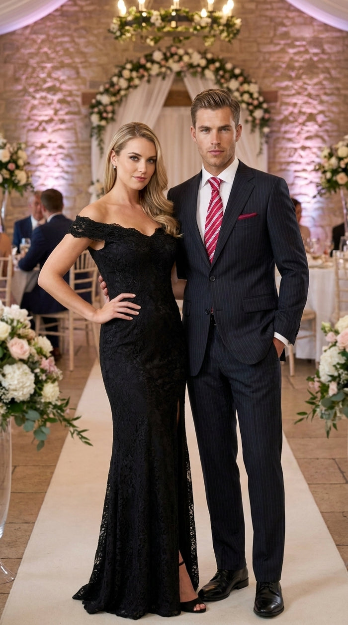 Men’s Black Pinstripe 2 Button Business Suit, Affordable 2 Piece Formal Dress Suit Clearance Sale