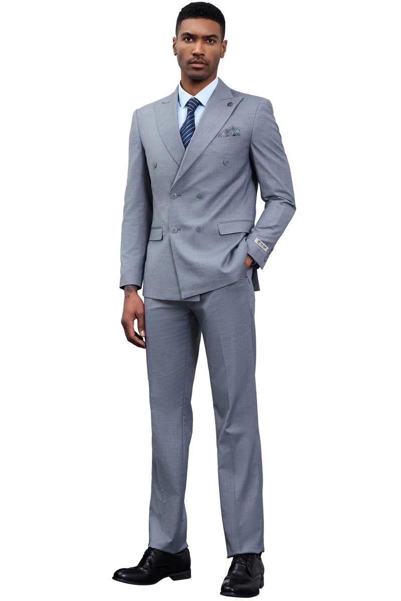 Men's Designer Stacy Adams Classic Double Breasted Suit in Grey - Image 3