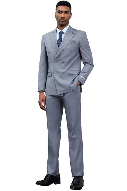 Men's Designer Stacy Adams Classic Double Breasted Suit in Grey - Image 3