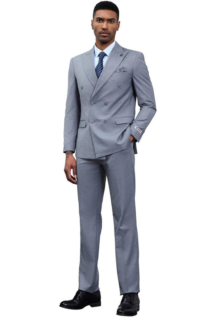 Men's Designer Stacy Adams Classic Double Breasted Suit in Grey - Image 3