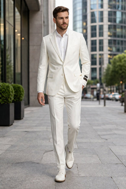 Novello Off-white, Modern Fit, Pure Wool Suit by Tiglio Luxe OFFWHITE