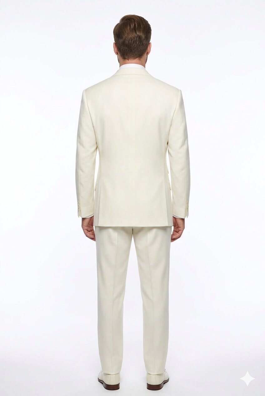 Tiglio Italian Suit - Real Wool Fabric Super 150's EST Off-White, Wide Leg Suit & Vest in Color Off-White