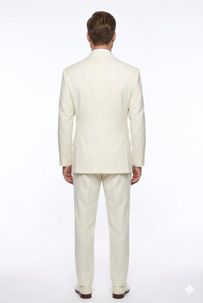 Tiglio Italian Suit - Real Wool Fabric Super 150's EST Off-White, Wide Leg Suit & Vest in Color Off-White