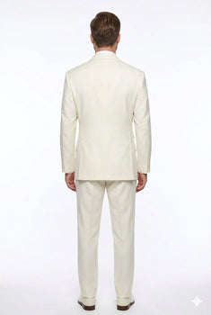 Tiglio Italian Suit - Real Wool Fabric Super 150's EST Off-White, Wide Leg Suit & Vest in Color Off-White