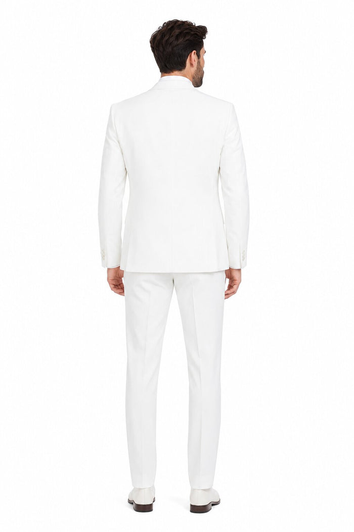 Tiglio Rosso Suit  - Classic Fit Athletic Cut 100% Wool Super 150s Italian Fabric Peak Lapel in Color Off White