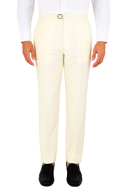 Tiglio Luxe Offwhite Semi-Wide Leg Wool Marbella Dress Pants