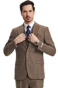 Men's Stacy Adams Vested Vintage Herringbone Tweed Suit in Light Brown - Image 2