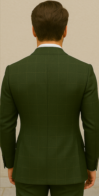 Wool Suit - Italian Made Business Suit by Statement Men's 100% Wool 2 Piece Suit - Double Breasted Windowpane