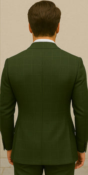 Wool Suit - Italian Made Business Suit by Statement Men's 100% Wool 2 Piece Suit - Double Breasted Windowpane