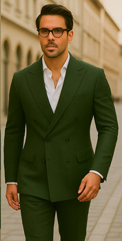 Wool Suit - Italian Made Business Suit by Statement Men's 100% Wool 2 Piece Suit - Double Breasted Windowpane