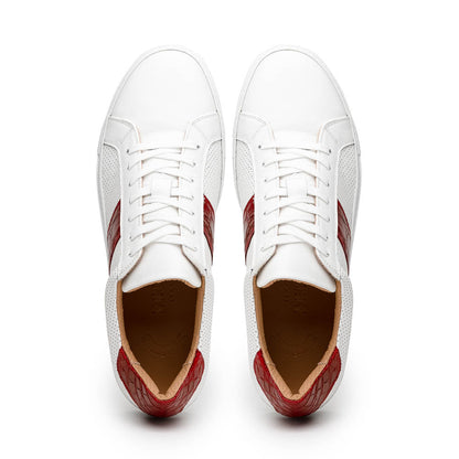 Zelli Olympias Calfskin and Crocodile Sneakers in White and Red