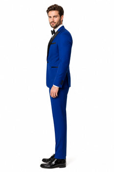 Men'S 1 Button Royal Blue Tuxedo Black Lapeled Dress Suits For Men Dinner Jacket