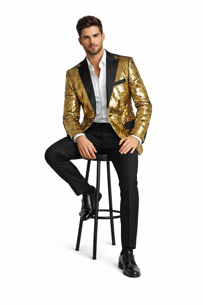 Men's One Button  Gold Sequin Blazer - Sequin Tuxedo - Dinner Jacket - Image 4