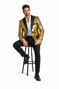 Men's One Button  Gold Sequin Blazer - Sequin Tuxedo - Dinner Jacket - Image 4