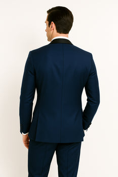 Mens One Button Shawl Lapel Suit Navy Blue