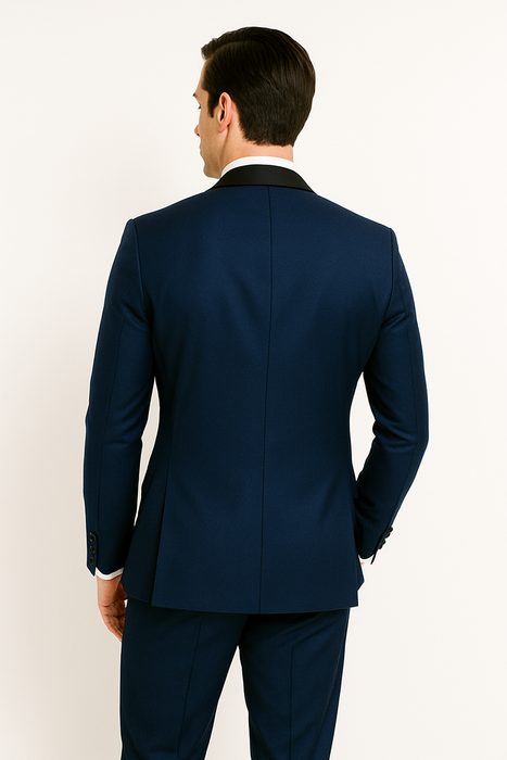 Mens One Button Shawl Lapel Suit Navy Blue