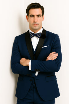 Mens One Button Shawl Lapel Suit Navy Blue