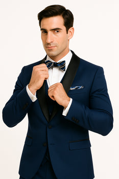 Mens One Button Shawl Lapel Suit Navy Blue