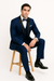 Mens One Button Shawl Lapel Suit Navy Blue
