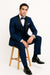 Mens One Button Shawl Lapel Suit Navy Blue