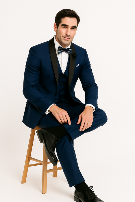 Mens One Button Shawl Lapel Suit Navy Blue