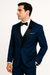 Mens One Button Shawl Lapel Suit Navy Blue