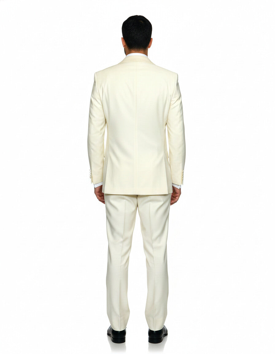 Mens 1 Button Shawl Lapel Vested Wool Prom | Wedding Tuxedo in Ivory - Image 2