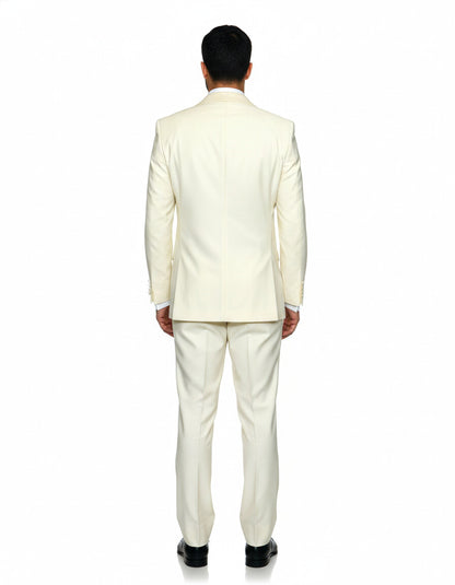 Mens 1 Button Shawl Lapel Vested Wool Prom | Wedding Tuxedo in Ivory - Image 2