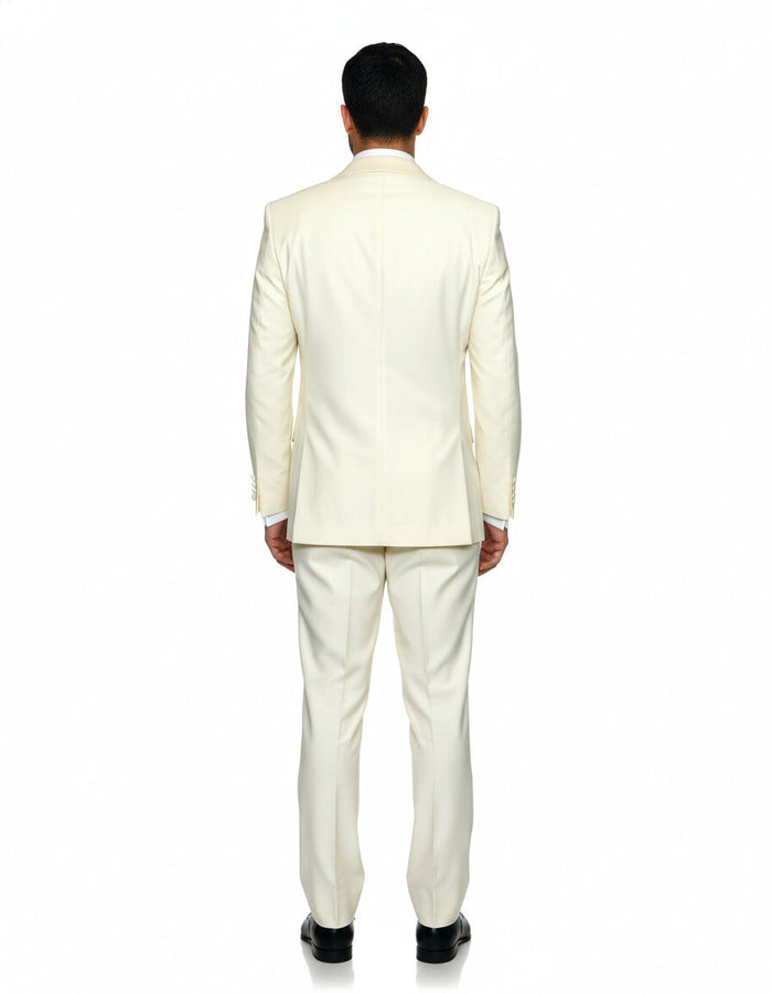Mens 1 Button Shawl Lapel Vested Wool Prom | Wedding Tuxedo in Ivory - Image 2