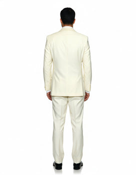 Mens 1 Button Shawl Lapel Vested Wool Prom | Wedding Tuxedo in Ivory - Image 2