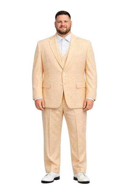 Men's  Notch Label Orange Colour Summer Seersucker Fabric Jacket and Pants 3 Piece Suit