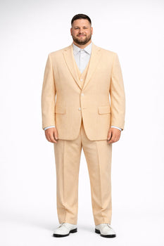Men's  Notch Label Orange Colour Summer Seersucker Fabric Jacket and Pants 3 Piece Suit