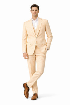 Men's  Notch Label Orange Colour Summer Seersucker Fabric Jacket and Pants 3 Piece Suit