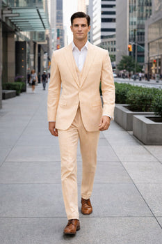 Men's  Notch Label Orange Colour Summer Seersucker Fabric Jacket and Pants 3 Piece Suit