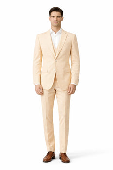 Men's  Notch Label Orange Colour Summer Seersucker Fabric Jacket and Pants 3 Piece Suit