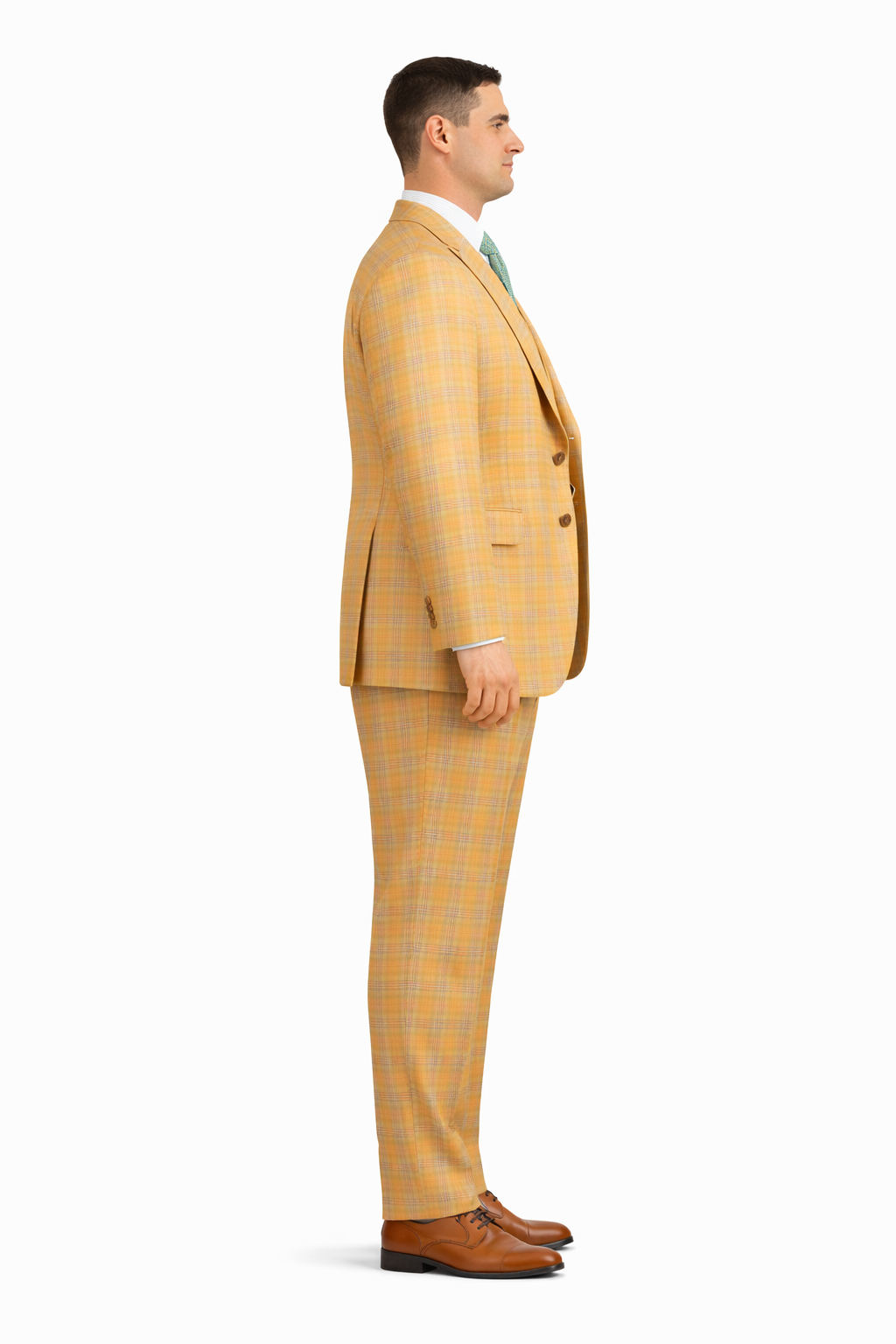 Orange Plaid Suit - Vested Suit - 3 Piece Suits - Peak Lapel Suits - Windowpane Suit - 2 Button