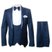 Men’s Navy Blue Tuxedo with Satin Peak Lapel with navy sateen  – 3 Piece Formal Suit with Vest and Bow Tie