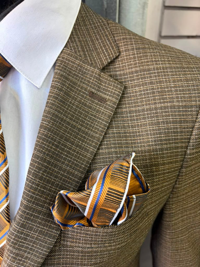 Men's Great Gatsby Brown Checker Plaid Texture 3-Piece Suit – Classic Fit Business, Wedding & Formal Suit Set - Victorian style 1920s
