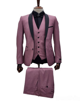 Men's Mauve Pink Tuxedo Suit – 3-Piece Slim Fit with Black Satin Shawl Lapel - Image 7